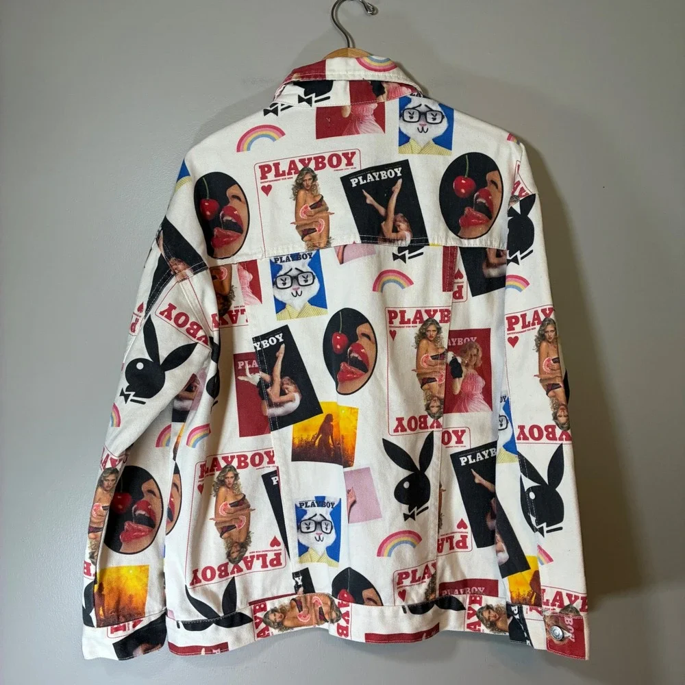 Playboy PacSun Magazine Cover Collage Denim Trucker Jacket White Mens ML